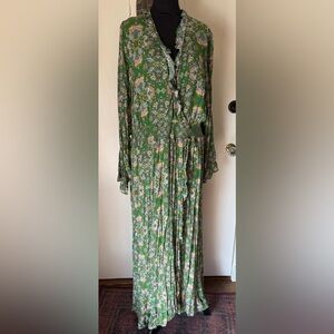 Anthropologie chiffon faux wrap 3x green floral